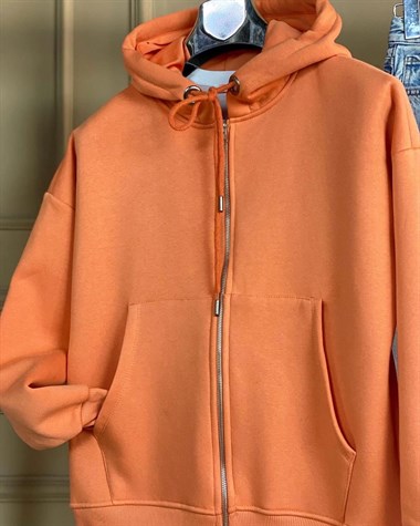 Ön Cepli Şardonlu Sweat Hırka (Somon)