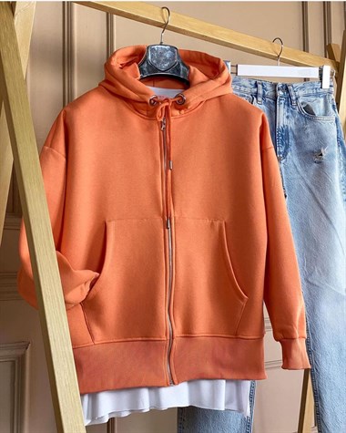 Ön Cepli Şardonlu Sweat Hırka (Somon)