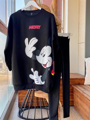 Ön ve Sırt Mickey Baskı Detaylı Sweat (Siyah)