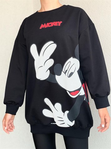 Ön ve Sırt Mickey Baskı Detaylı Sweat (Siyah)