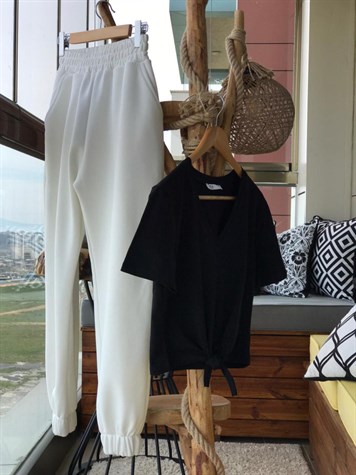 Önden Bağlamalı Penye Basic Tshirt (SİYAH)