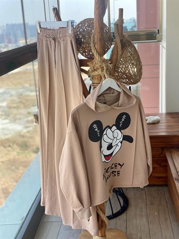 Önden Büzgü Detaylı Mickey Takım (Camel)