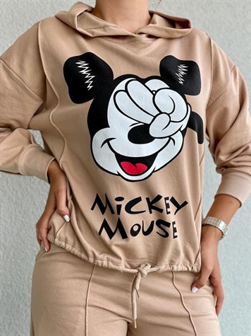 Önden Büzgü Detaylı Mickey Takım (Camel)
