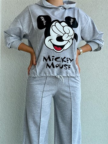 Önden Büzgü Detaylı Mickey Takım (Gri)