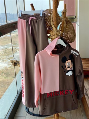 Önden Cepli Mickey Detaylı Takım (Toz Pembe)