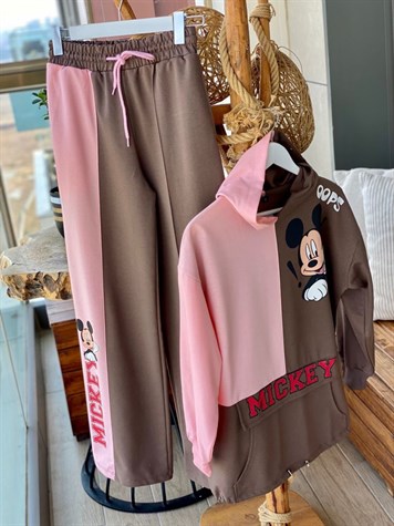 Önden Cepli Mickey Detaylı Takım (Toz Pembe)