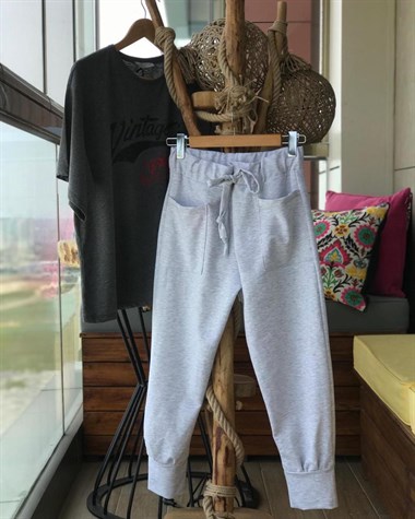 Önden Cepli Penye Eşofman Pantolon (GRİ)