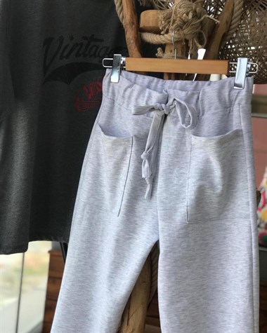Önden Cepli Penye Eşofman Pantolon (GRİ)