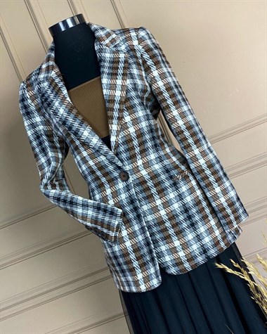 Önden Tek Düğmeli Kaşe Blazer Ceket