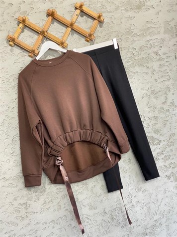 Önü Büzgülü Şardonlu Sweat (Kahve)