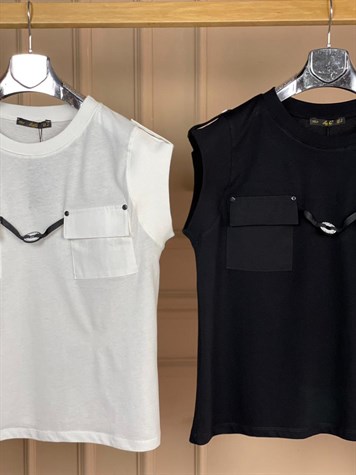 Önü Cep Detaylı Bluz (EKRU & SİYAH)