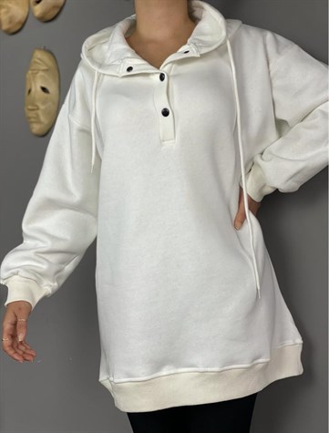 Önü Çıtçıt Detaylı Tunik Sweat (Beyaz)