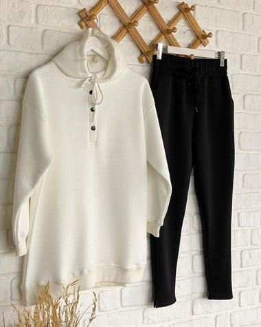 Önü Çıtçıt Detaylı Tunik Sweat (Beyaz)
