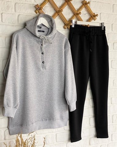 Önü Çıtçıt Detaylı Tunik Sweat (Gri)