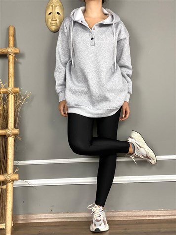 Önü Çıtçıt Detaylı Tunik Sweat (Gri)