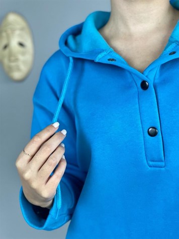Önü Çıtçıt Detaylı Tunik Sweat (Saks Mavi)