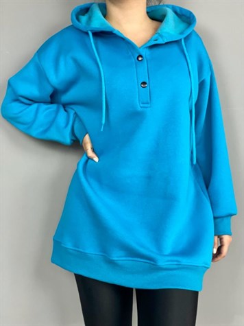 Önü Çıtçıt Detaylı Tunik Sweat (Saks Mavi)