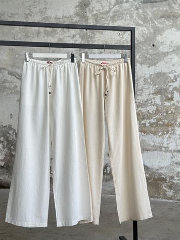 Organik Ham Keten Pantolon (Beyaz)