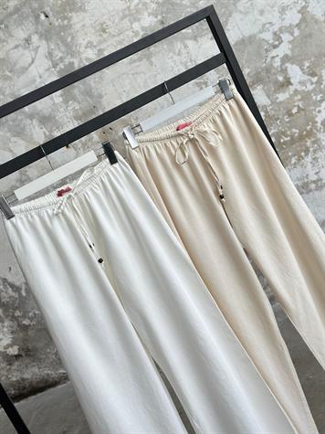 Organik Ham Keten Pantolon (Beyaz)