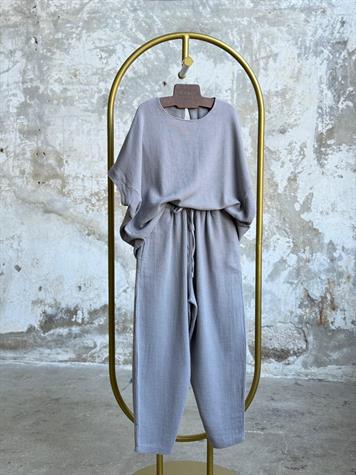 ÖN SİPARİŞE AÇILMIŞTIR...Organik Ham Keten Şalvar Model Takım (Gri)