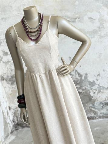 Organik Keten Kumaş Sırt Bağlama Detaylı Elbise (Natural)