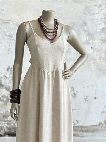 Organik Keten Kumaş Sırt Bağlama Detaylı Elbise (Natural)