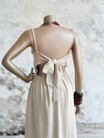Organik Keten Kumaş Sırt Bağlama Detaylı Elbise (Natural)