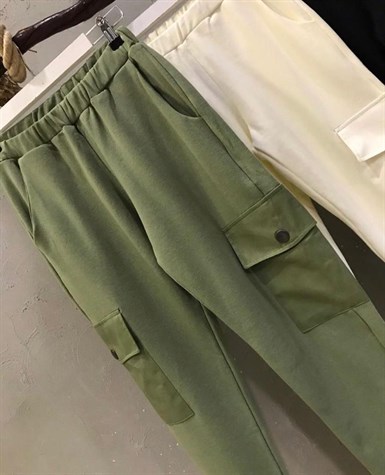 Örgü Dokuma Kumaş Eşofman Pantolon (HAKİ)