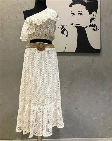 Örgü Dokuma Kumaş Hasır Kemerli Etekli Takım