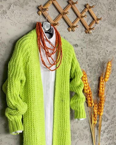 Örgü Triko Hırka (Neon Yeşil)