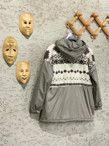 Otantik Desen Polar Ceket (Gri)