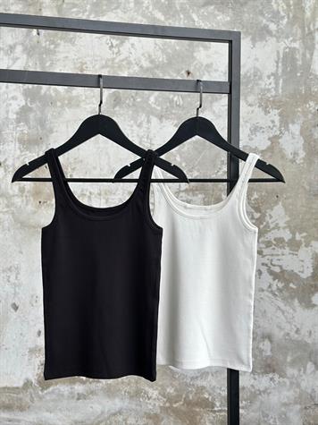 Oval Yaka Basic Kadın Atlet (Beyaz/Siyah)