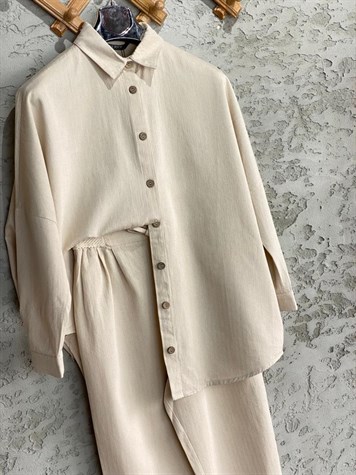 Oversize Gabardin Gömlek (Taş Rengi)