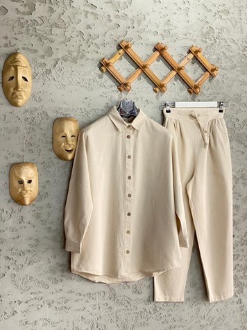 Oversize Gabardin Gömlek (Taş Rengi)