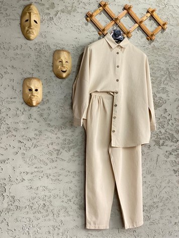 Oversize Gabardin Pantolon (Taş Rengi)