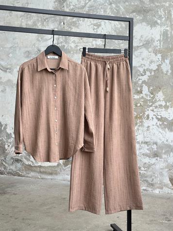 Oversize Gömlekli Kadın Takım (Kahve)