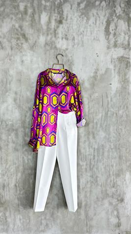Oversize Kano Desenli Gömlek (Fuşya)