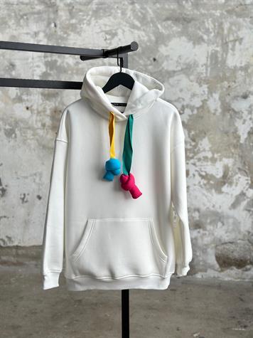 Tasarım Oversize Kapüşonlu Sweat (Beyaz)