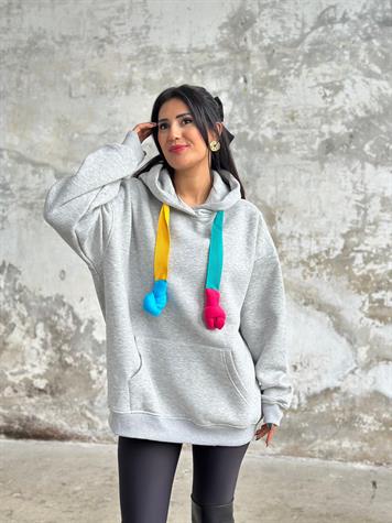 Tasarım Oversize Kapüşonlu Sweat (Gri)