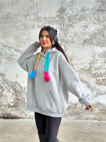 Tasarım Oversize Kapüşonlu Sweat (Gri)