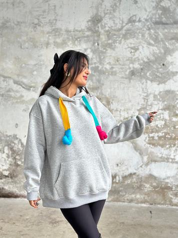 Tasarım Oversize Kapüşonlu Sweat (Gri)