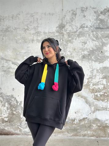 Tasarım Oversize Kapüşonlu Sweat (Siyah)