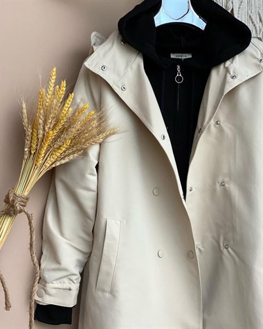 Oversize Kesim Kapşonlu Trençkot