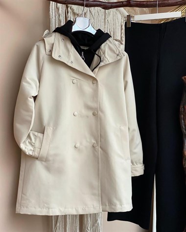 Oversize Kesim Kapşonlu Trençkot