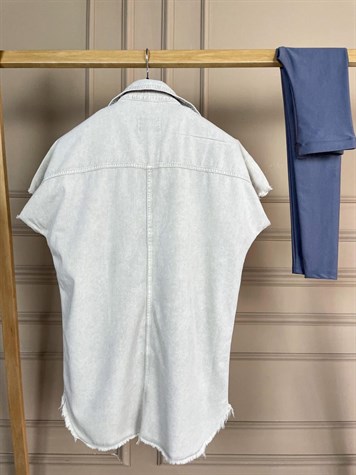 Oversize Kesim Kısa Kol Cepli Gömlek  (EKRU)