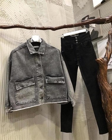 Oversize Kesim Salaş Kot Ceket (KOYU)