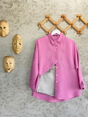 Oversize Keten Gömlek (Pembe)