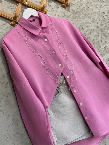 Oversize Keten Gömlek (Pembe)