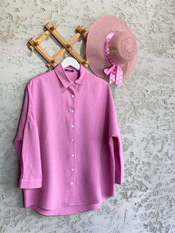 Oversize Keten Gömlek (Pembe)
