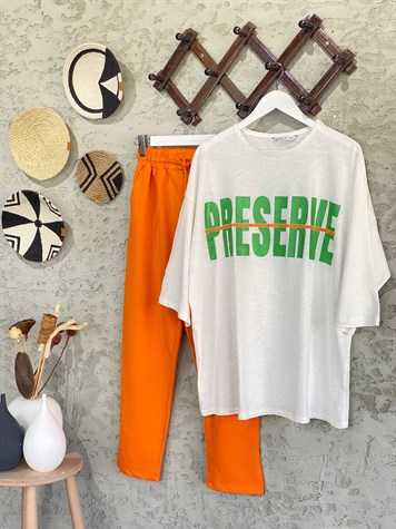 Oversize Sloganlı Tshirt (Taş)